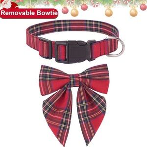 Red Plaid Dog Collar with Removable Bowtie